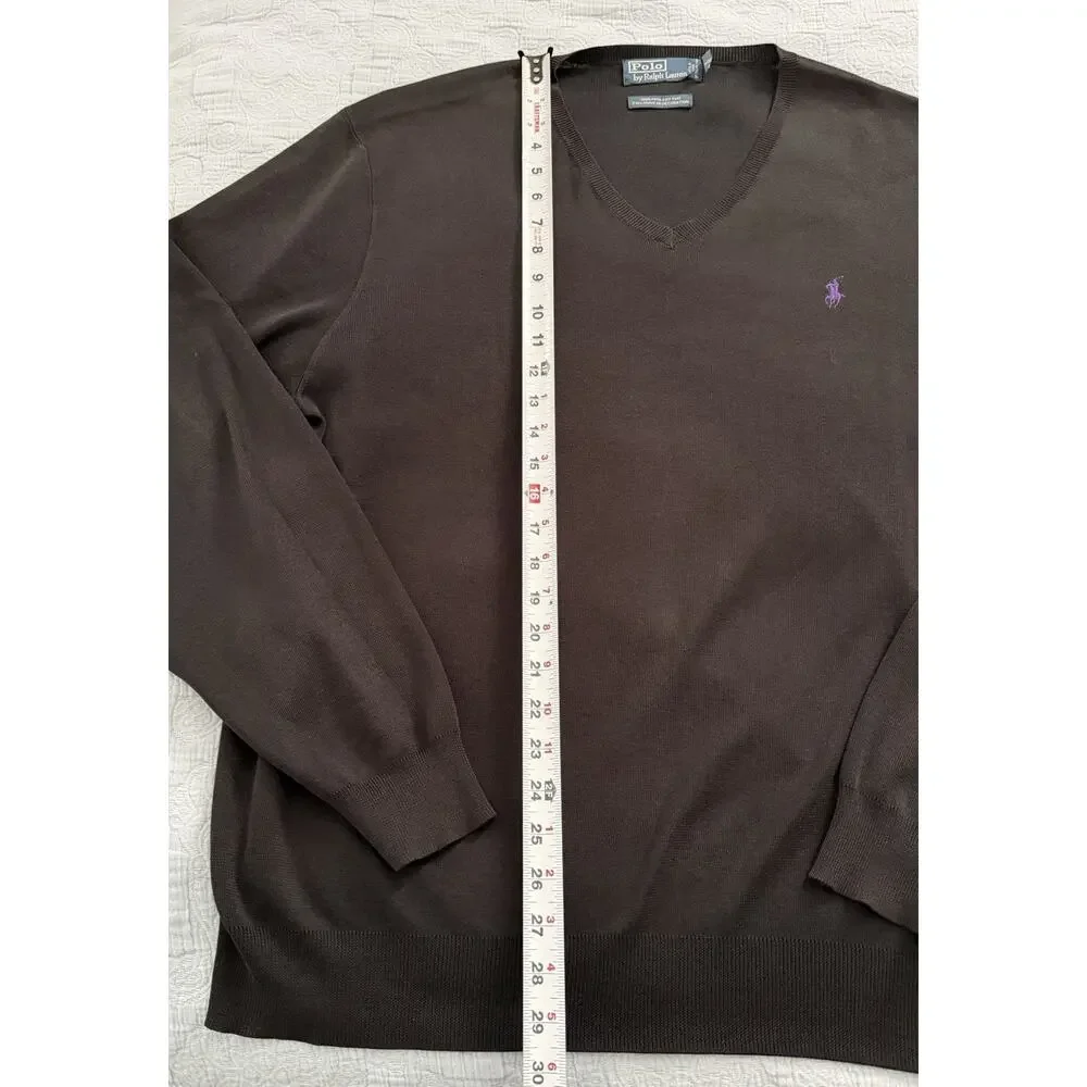 Vintage 90s‎ Rider Logo Polo Ralph Lauren V Neck Sweater XXL Black Pima Cotton